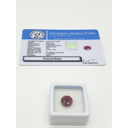 281 - 4.55 Cts Natural ruby. Round mixed stone. GLI certification included.