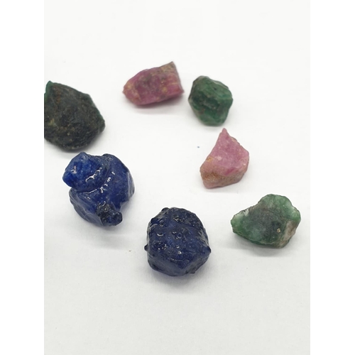 288 - 47cts Ruby emerald blue sapphire rough cut gems lot. Pink, Green and Blue colours.