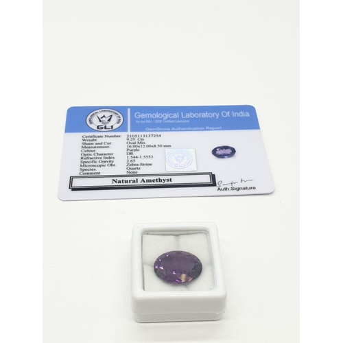 456 - 9.25 Cts Natural amethyst. Oval mixed cut stone. GLI certification included.