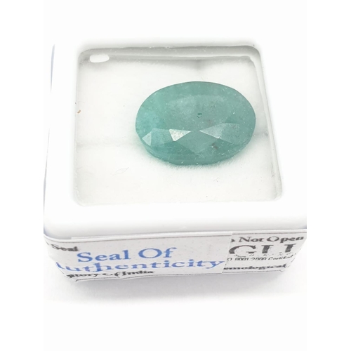 462 - 9.45 Cts Natural emerald (Beryl). Oval mixed cut stone. Some spotting in the stone. GLI certificatio... 