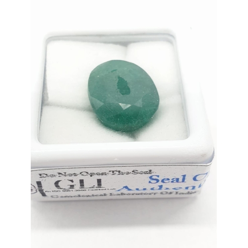 490 - 9.30 Cts Natural emerald. Good colour. Oval mixed cut stone. GLI certification included.