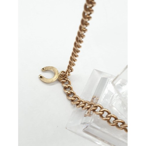 50 - Vintage 9ct Gold Chain Bracelet with Horseshoe Charm. Each link is H/M with 375. Length 21cm. Weight... 