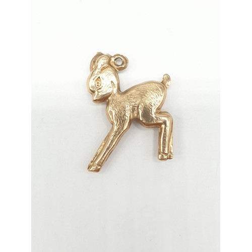 296 - 9ct gold 'Bambi' pendant. 3x2cm. 1.68g in weight.