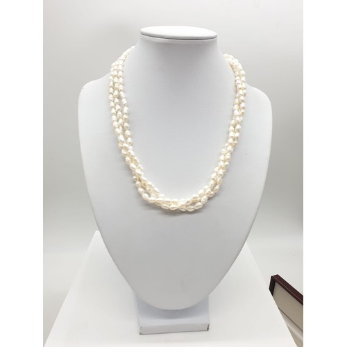 347 - Triple twisted strings of pearl necklace, 42cm long approx