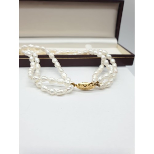 347 - Triple twisted strings of pearl necklace, 42cm long approx