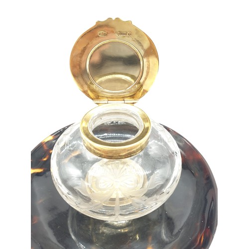 241 - Antique 9ct gold top and collar tortoiseshell inkwell, 12cm diameter and 5cm high approx