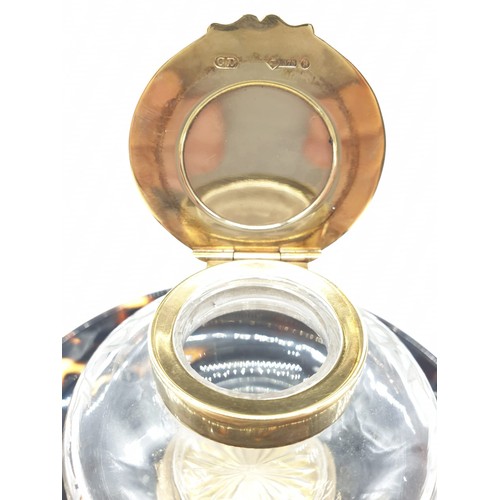 241 - Antique 9ct gold top and collar tortoiseshell inkwell, 12cm diameter and 5cm high approx