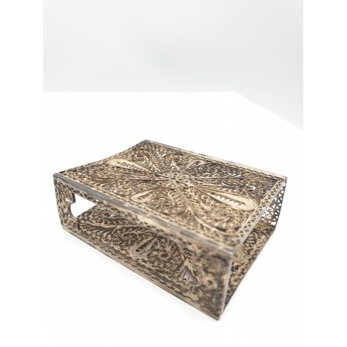 213 - Blank Persian filigree matchbox holder with silver filigree bucket (2), total 84.4g