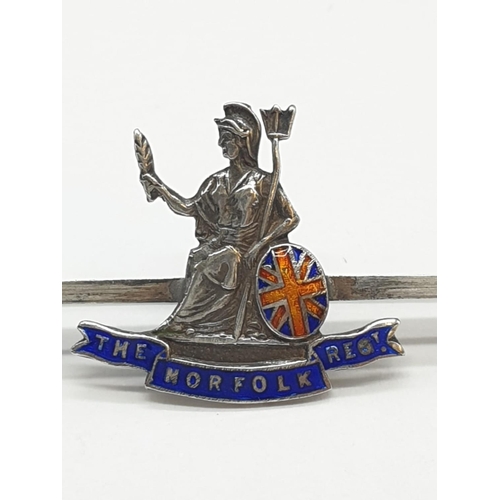 114 - Vintage Silver Norfolk Regiment Sweetheart Brooch. Exceptional Condition. Red and Blue Enamel work p... 