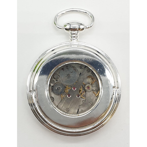 120 - Retro pocket watch from 'The Heritage Collection', having key wind and skeleton back. Original Box.