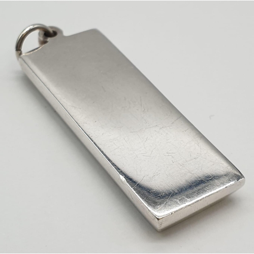 46 - Vintage Silver Ingot Pendant. Clear Hallmark for 1977. 4cm (5cm drop). 31 grams.