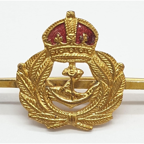 77 - Vintage Yellow metal Royal Navy Officers Sweetheart Brooch. Red enamel crown. Excellent condition.