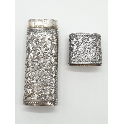 375 - Vintage silver needle case. Intricate floral chased design. Continental 800 silver. Length 8.5cm app... 