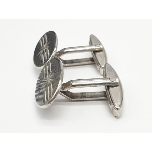 402 - Pair of Hallmarked silver cuff links with matching tie pin and safety chain. Each piece clearly hall... 