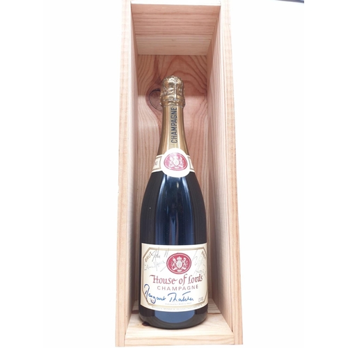 11 - An extremely rare piece. A bottle of House of Lords Champagne signed by 3 Prime Ministers: Margaret ... 