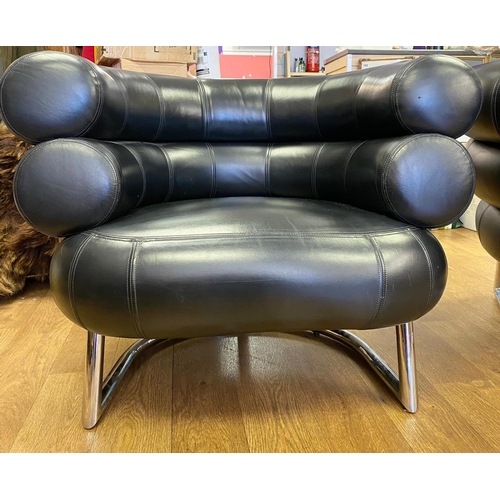 129 - 2 x Elieen Gray Bibendum vintage black leather armchairs. Very stylish and comfy and in  good condit... 