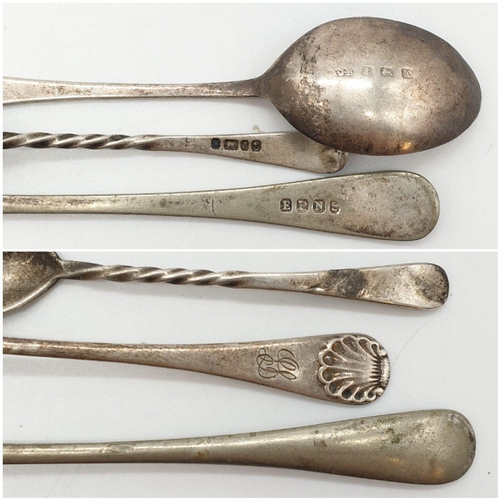 139 - Mixed selection of silver spoons, 8 spoons, 1 knife. Total weight 200 grams