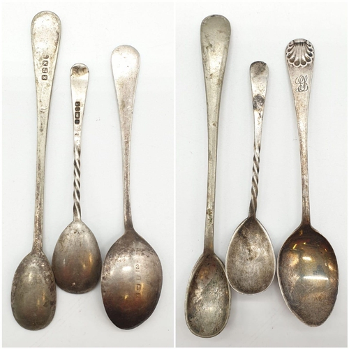 139 - Mixed selection of silver spoons, 8 spoons, 1 knife. Total weight 200 grams