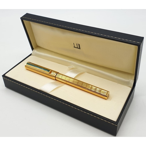 20 - Dunhill fountain pen with 18ct gold nib and gold plated shell, jade decorated in original box (new, ... 