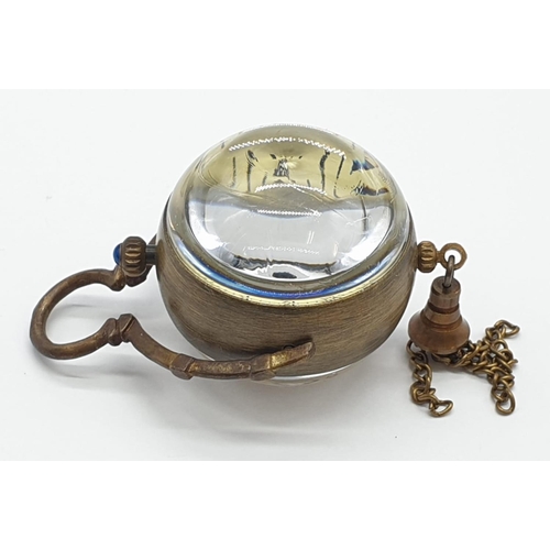 249 - Chinese vintage brass pocket ball clock exhibition back (manual wind)