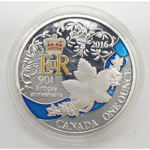 329 - 1 Canadian silver commemorative coin from 2016 for Queens 90th Birthday. Weight 28.9 grams.