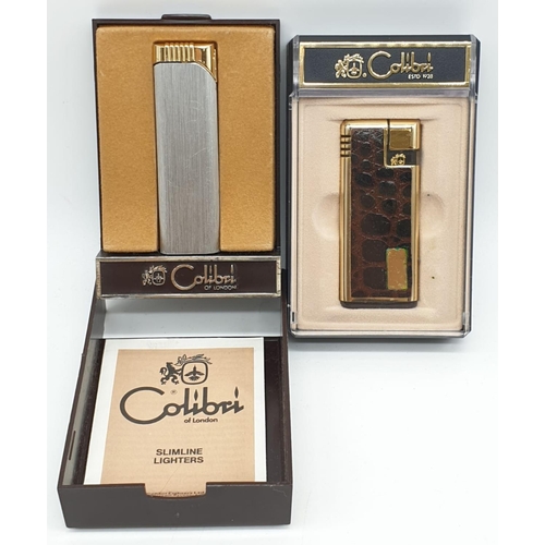 425 - 2x Vintage electric Colibri lighters: 1x crocodile and 1x slimline.Having original boxes and paperwo... 