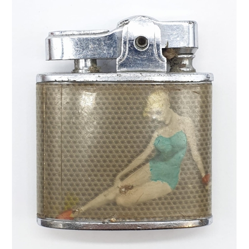 429 - Vintage 1940s/1950s Hadson petrol pin-up lighter. Having Bathing Beauty to each side.