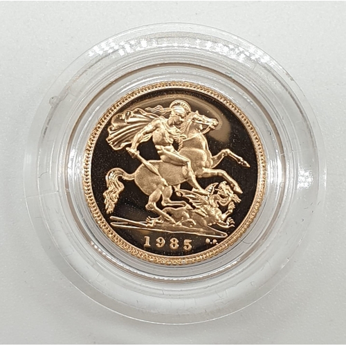 48 - 1985 proof half sovereign, 4g of 22ct gold untouched in capsule