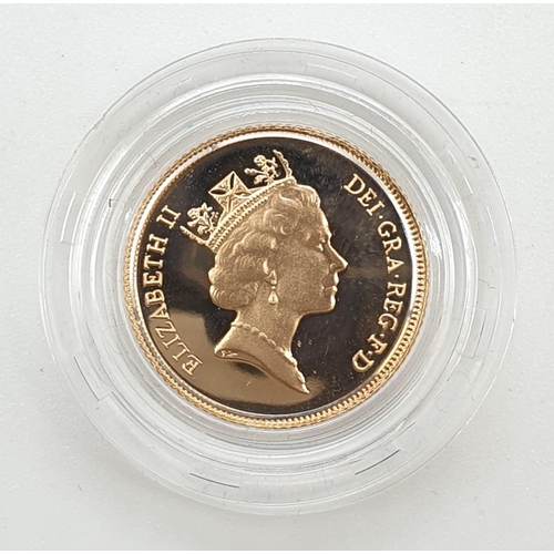 48 - 1985 proof half sovereign, 4g of 22ct gold untouched in capsule