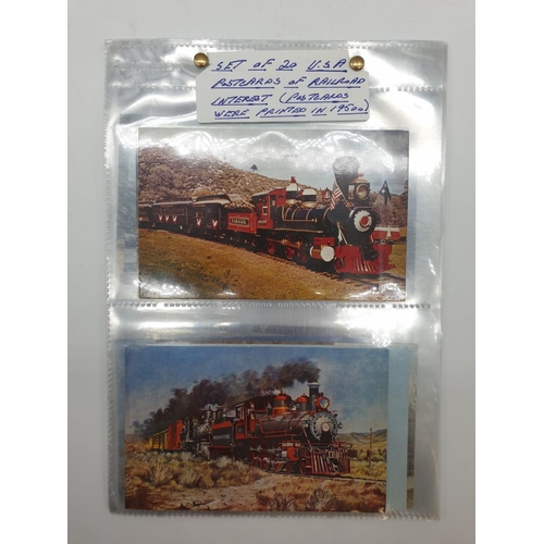 652 - Set of 20 USA Railroad postcards (Printed in 1950). Encapsulated in plastic wallets.