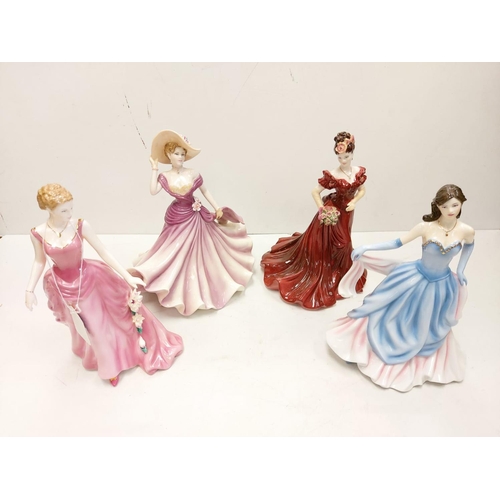 696 - 4x elegant bone china ladies of fashion figurines by Coalport, Royal Doulton and Royal Worcester, 23... 