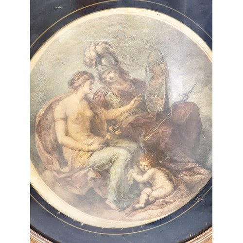 634 - A very early Angelica Kauffman style print in circular gilt frame. 46cm in diameter.