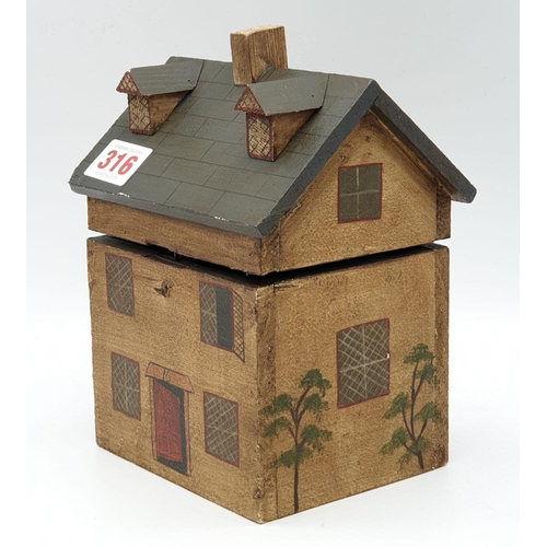 273 - Tea caddy in the form of a wooden house. Needs some renovation. 145cm x 20cm.