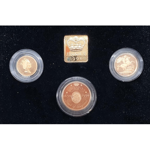 25 - 1994 GOLD PROOF SOVEREIGN THREE COIN SET TO INCLUDE A DOUBLE SOVEREIGN, A SOVEREIGN AND A HALF SOVER... 