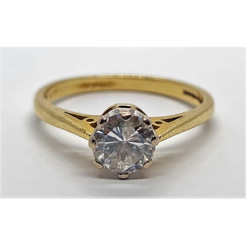 27 - 18ct yellow gold ring with 0.80ct diamond solitaire weight 2.94g and size N1/2.