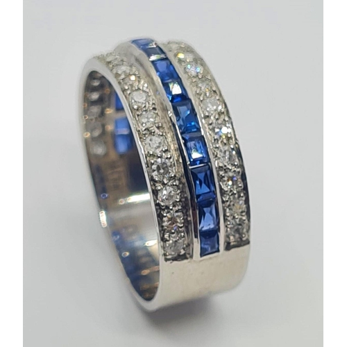 430 - Tested 18ct gold diamond and sapphire half eternity ring, weight 7.1g and size R