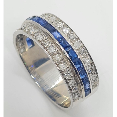 430 - Tested 18ct gold diamond and sapphire half eternity ring, weight 7.1g and size R