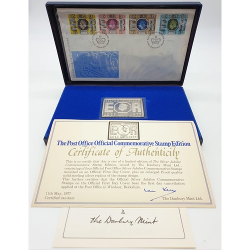 468 - DANBURY MINT QUEEN's 1977 SILVER JUBILEE Stamp collection to include SILVER stamp ingot, weight 73g,... 