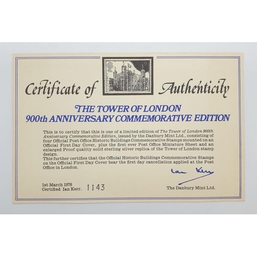 475 - DANBURY MINT 900TH ANNIVERSARY TOWER OF LONDON stamp collection to include SILVER stamp ingot, weigh... 