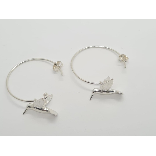 503 - Alex Monroe Hummingbird Hoop Earrings in Sterling  Silver New Unworn, weight 4.2g and 4cm drop appro... 