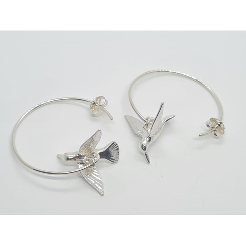 503 - Alex Monroe Hummingbird Hoop Earrings in Sterling  Silver New Unworn, weight 4.2g and 4cm drop appro... 