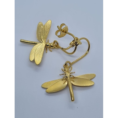 517 - Alex Monroe Dragonfly Hook Earrings Sterling Silver with Gold Vermeil New unworn, size 18x23mm appro... 