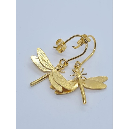 517 - Alex Monroe Dragonfly Hook Earrings Sterling Silver with Gold Vermeil New unworn, size 18x23mm appro... 