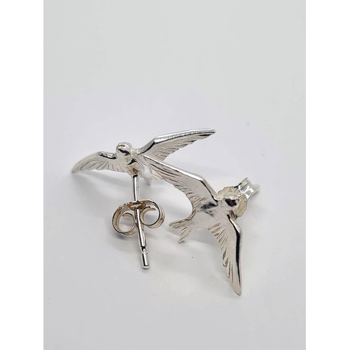 524 - Alex Monroe Flying Swallow Stud Earrings Sterling Silver New Unworn