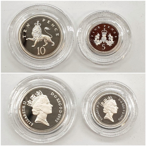 539 - ROYAL MINT 1993 SILVER PROOF PIEDFORT 10 PENCE COIN & 1990 DILVER PIEDFORT 5 PENCE COIN SILVER 19.5G