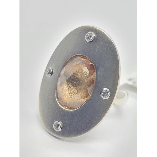 541 - Sterling Silver large Stone set ring, weight 13.5g and size N