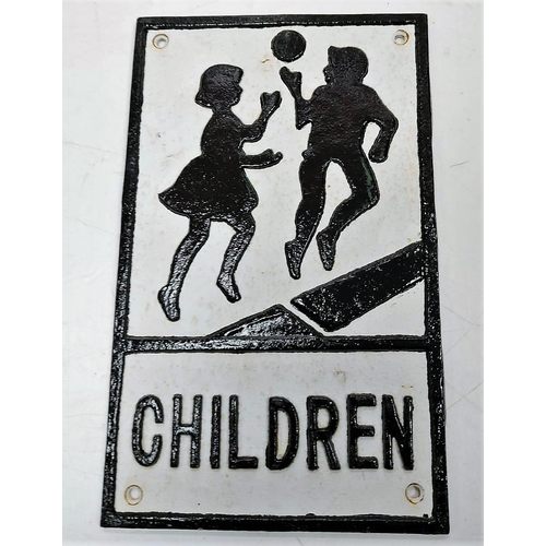 543 - 2 Vintage cast-iron school crossing signs. 15 x 25cm and 18x30cm.