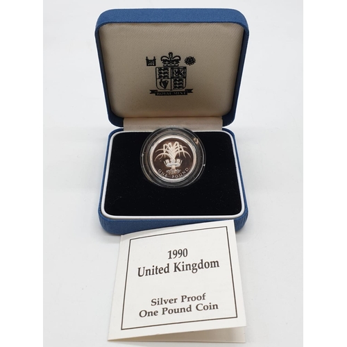 546 - ROYAL MINT 1990 SILVER PROOF £1 COIN LEEK SILVER 9.5G