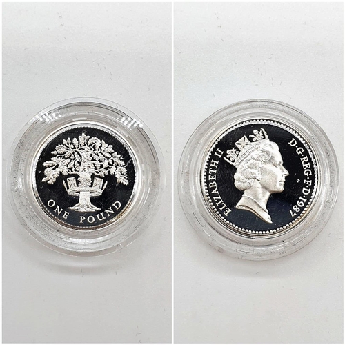 553 - ROYAL MINT 1987 SILVER PROOF £1 COIN OAK TREE SILVER 9.5G