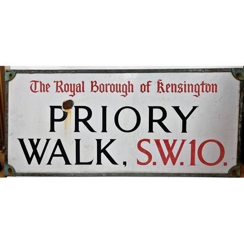 559 - Vintage enamel 'Priory Walk' - Kensington street sign. 92 x 41cm.